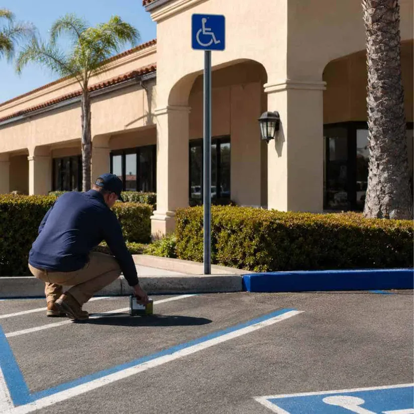 Field review of an accessible parking space near an ADA parking sign