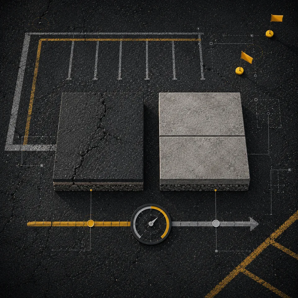 Asphalt and concrete pavement samples with useful life planning markings
