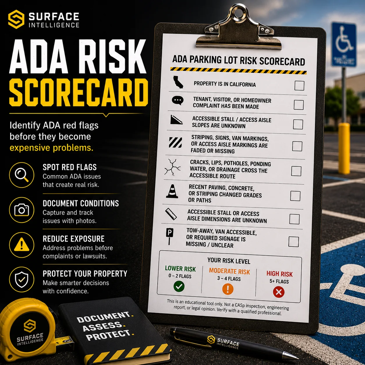 ADA risk scorecard for accessible parking compliance
