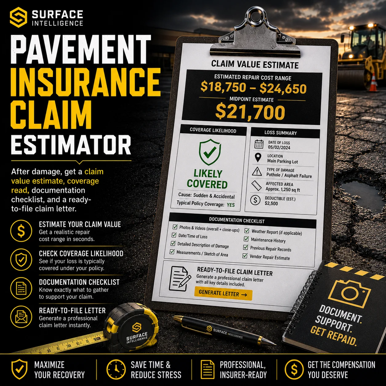 Pavement Insurance Claim Estimator preview